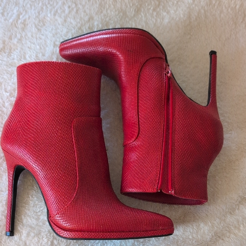Elegant Red High Heel Ankle Boots